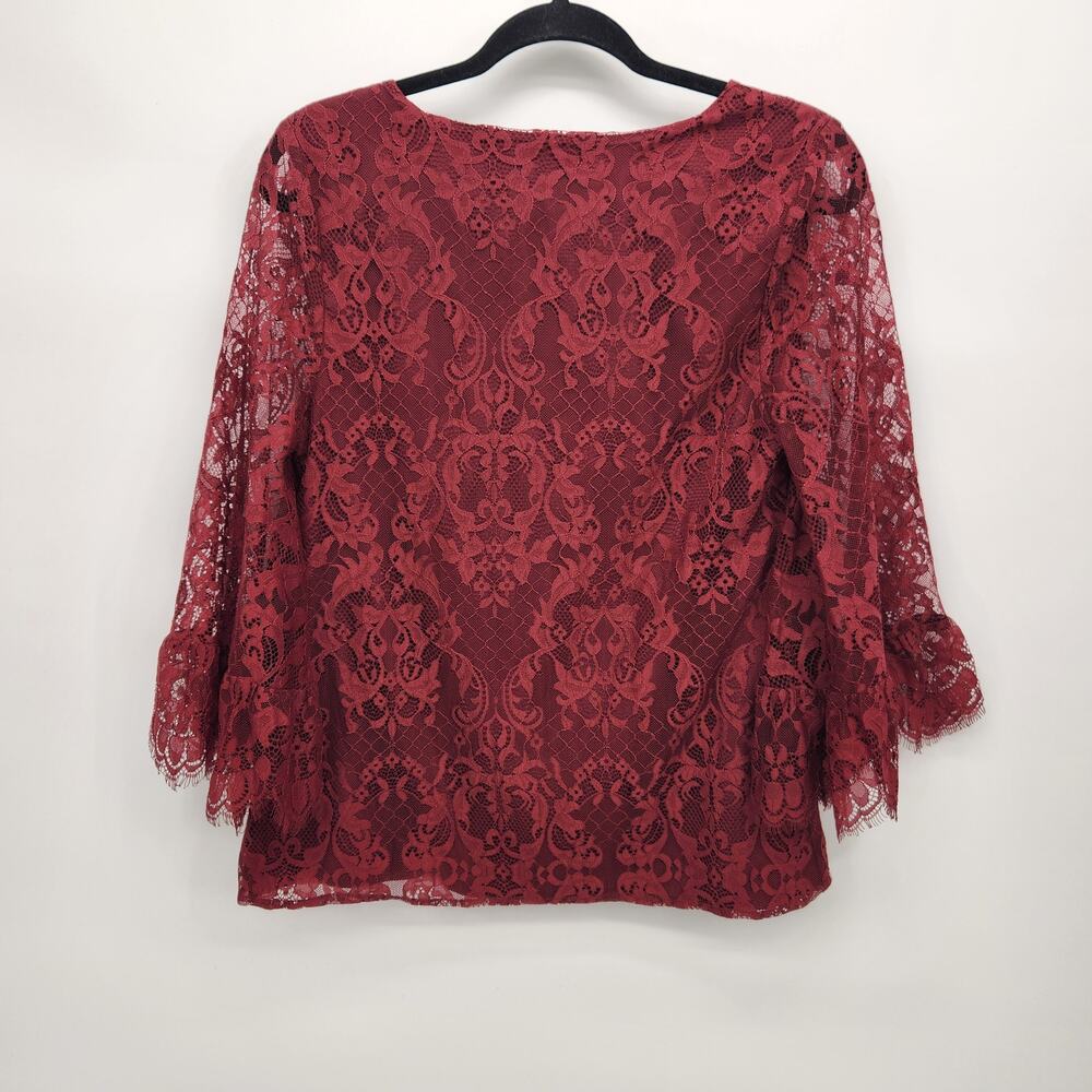 Modcloth Burgundy Through the Bluebells Lace Bell Sleeve Blouse Women's S - Picture 8 of 8